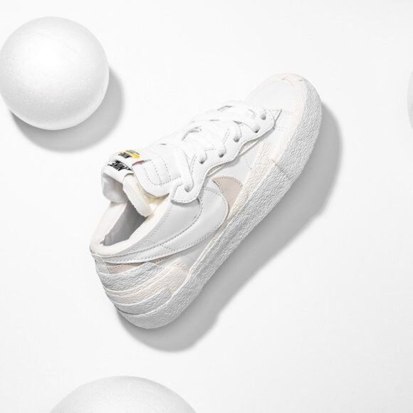 Sacai X Nike Blazer Low White Patent Two Tone Double Sneaker - Picture 2 of 15